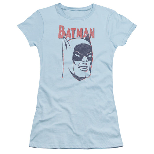 Batman Crayon Man Junior Sheer Cap Sleeve Womens T Shirt Light Blue