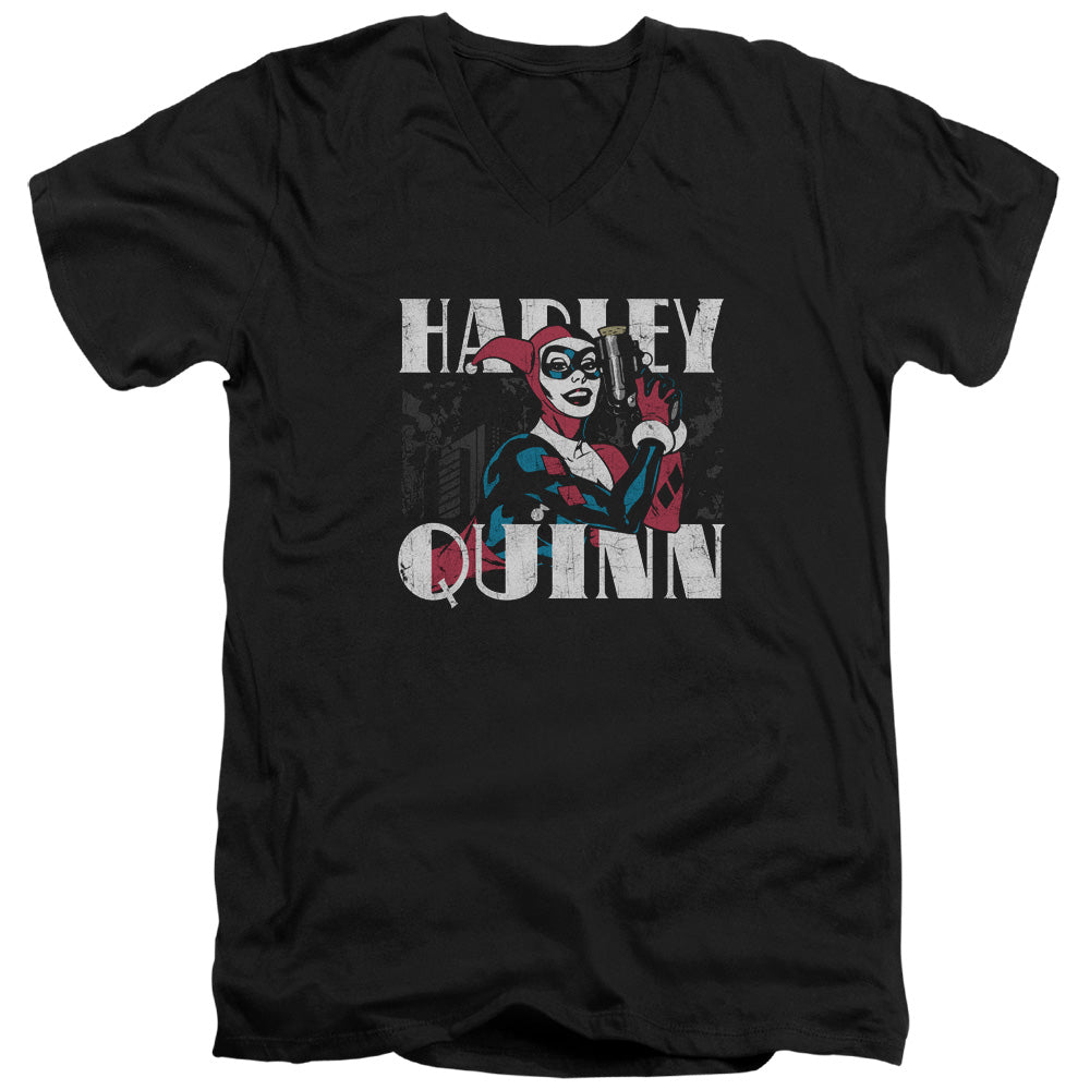Batman Harley Bold Mens Slim Fit V Neck T Shirt Black