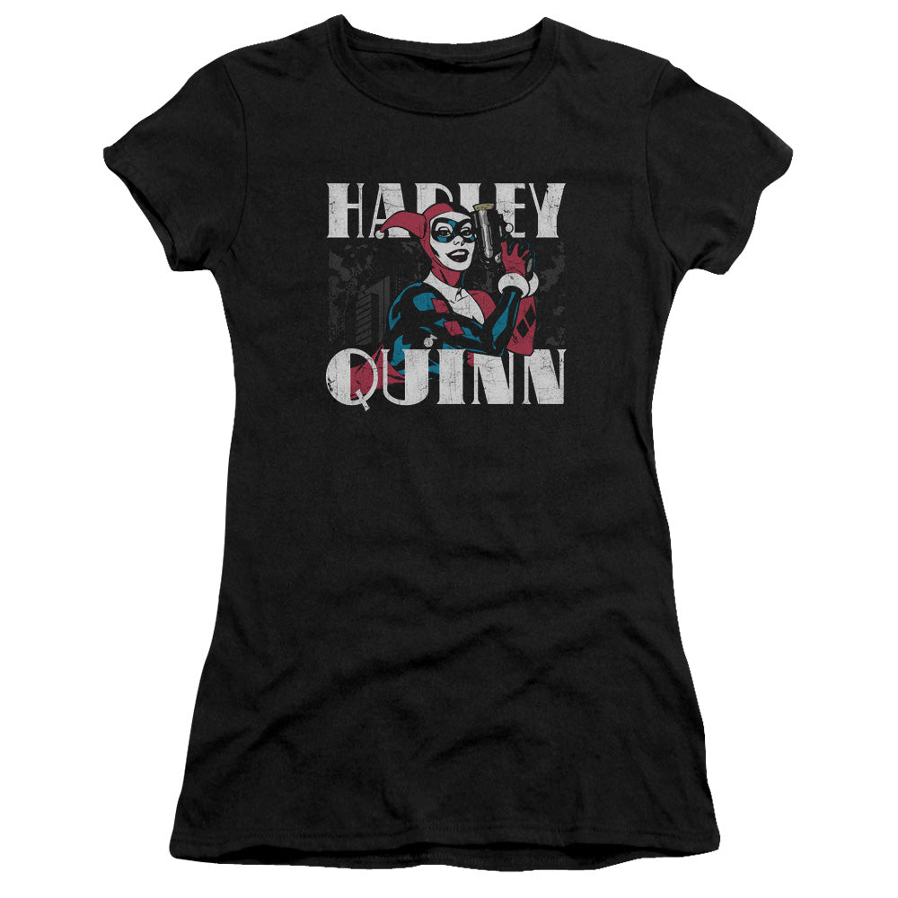 Batman Harley Bold Junior Sheer Cap Sleeve Womens T Shirt Black