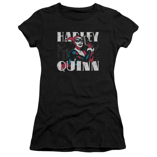 Batman Harley Bold Junior Sheer Cap Sleeve Womens T Shirt Black