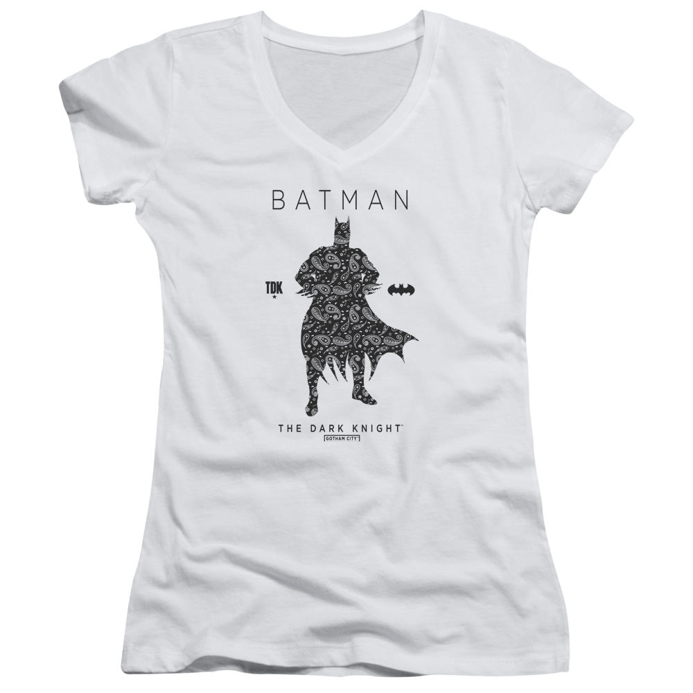 Batman Paislety Silhouette - Juniors V-Neck T-Shirt