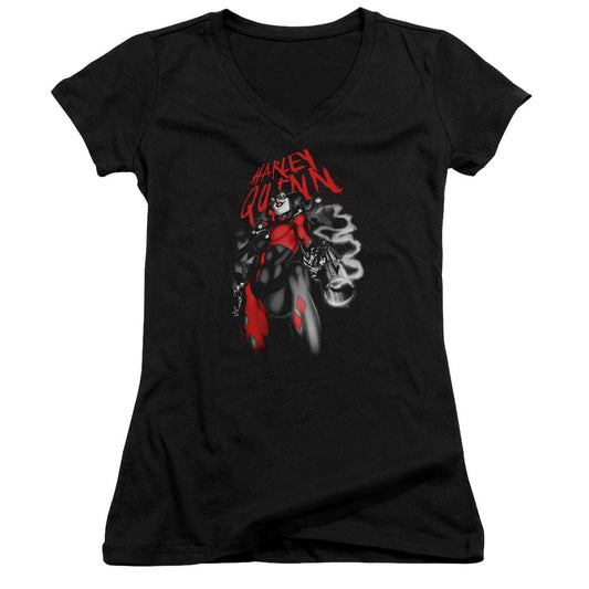 Batman Down The Barrel Junior Sheer Cap Sleeve V Neck Womens T Shirt Black