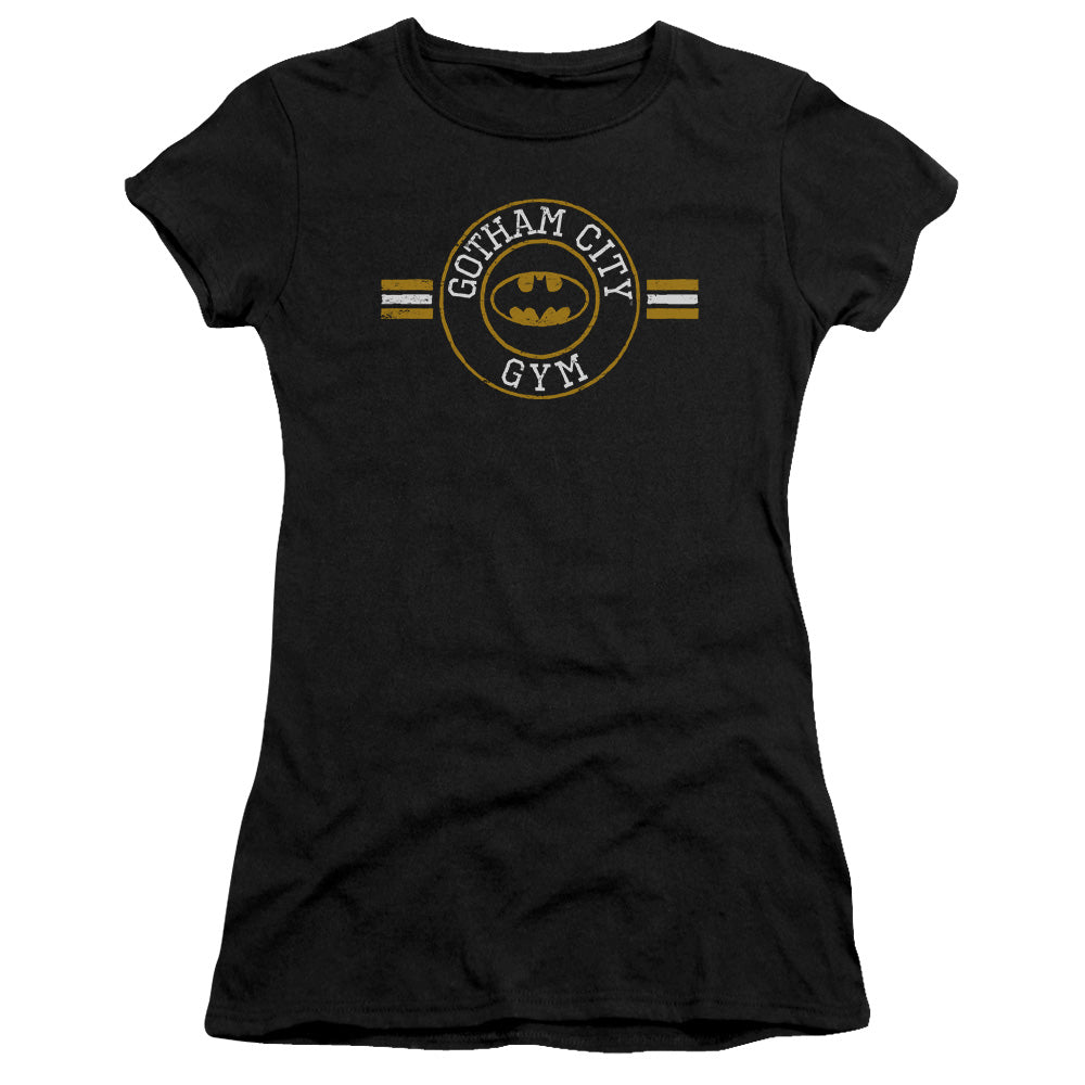 Batman Gotham City Gym Junior Sheer Cap Sleeve Womens T Shirt Black