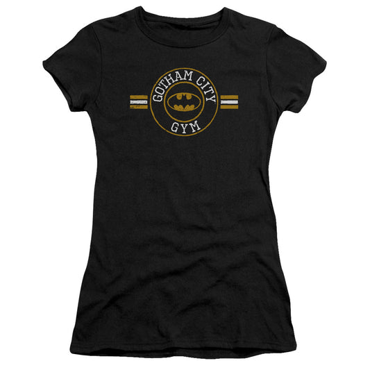 Batman Gotham City Gym Junior Sheer Cap Sleeve Womens T Shirt Black