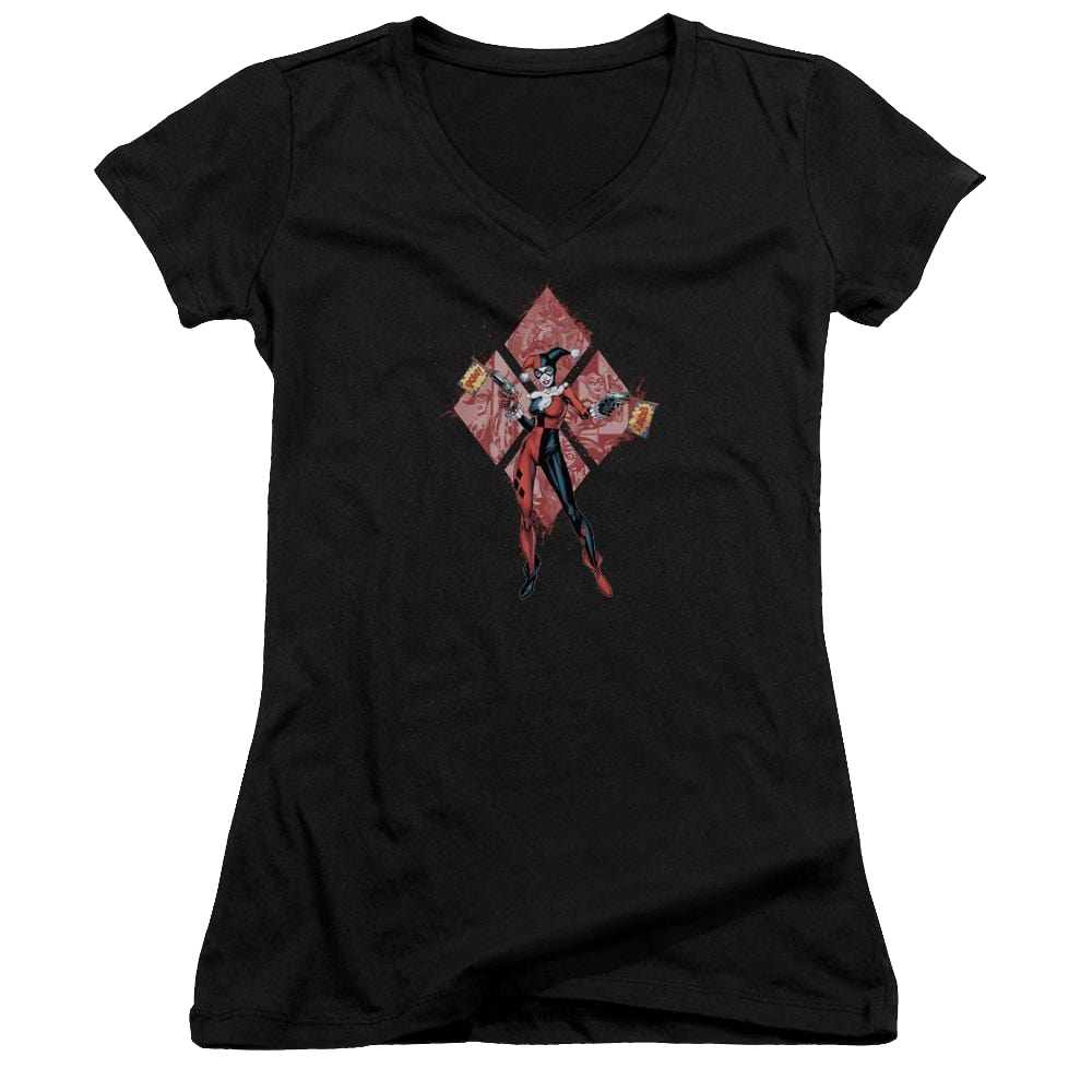 Batman Harley Quinn (diamonds) - Juniors V-Neck T-Shirt