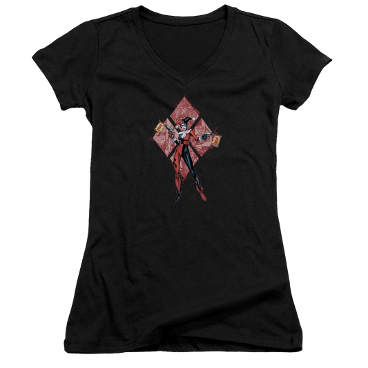Batman Harley Quinn (diamonds) - Juniors V-Neck T-Shirt