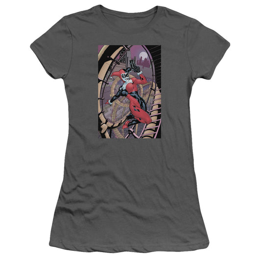 Batman Harley First Junior Sheer Cap Sleeve Womens T Shirt Charcoal