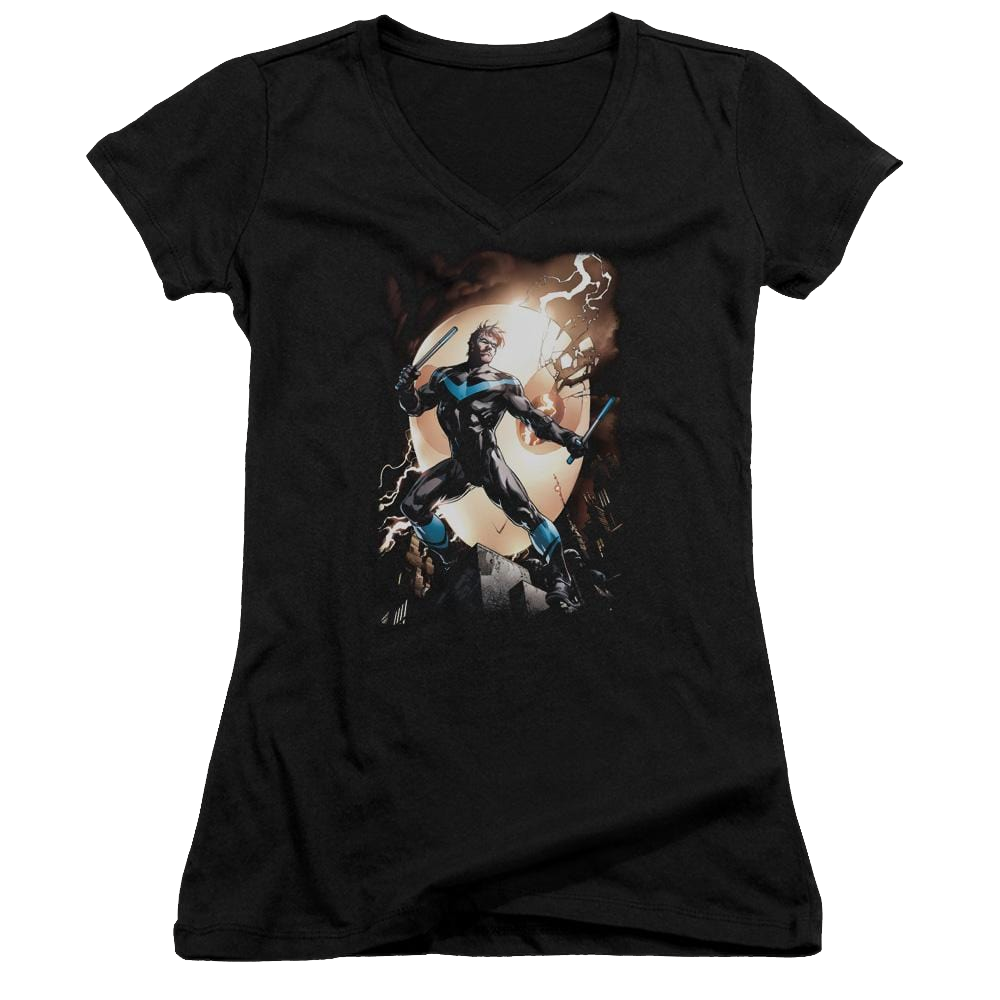 Batman Nightwing Against Owls - Juniors V-Neck T-Shirt
