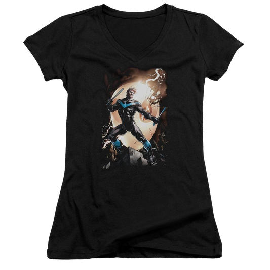 Batman Nightwing Against Owls - Juniors V-Neck T-Shirt
