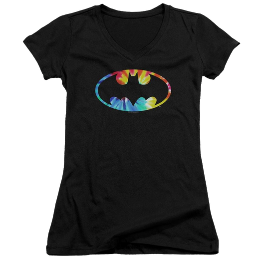 Batman Tie Dye Batman Logo - Juniors V-Neck T-Shirt