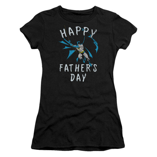 Batman Fathers Day Junior Sheer Cap Sleeve Womens T Shirt Black
