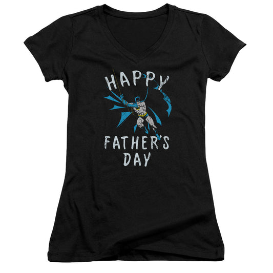 Batman Fathers Day Junior Sheer Cap Sleeve V Neck Womens T Shirt Black