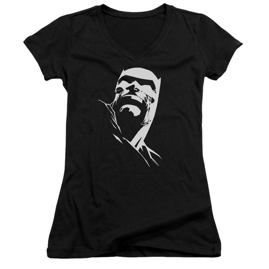 Batman Dkr Head Junior Sheer Cap Sleeve V Neck Womens T Shirt Black