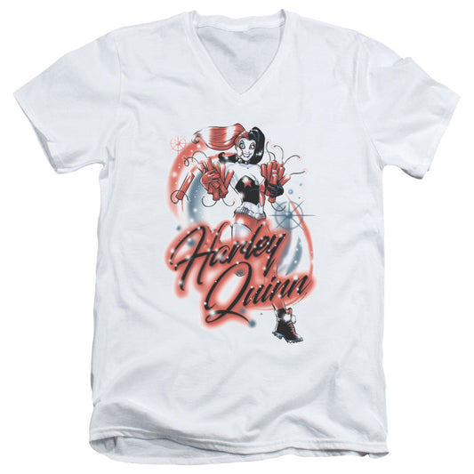 Batman Harley Airbrush Mens Slim Fit V Neck T Shirt White