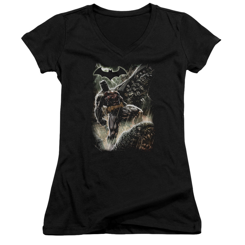 Batman Family Junior Sheer Cap Sleeve V Neck Womens T Shirt Black