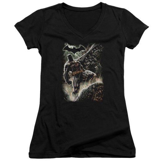 Batman Family Junior Sheer Cap Sleeve V Neck Womens T Shirt Black