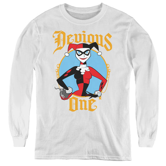 Batman Devious One Long Sleeve Kids Youth T Shirt White
