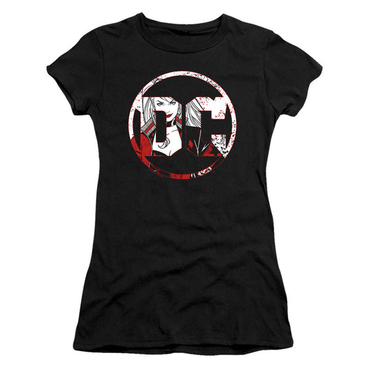 Batman Dc Logo Harley Junior Sheer Cap Sleeve Womens T Shirt Black