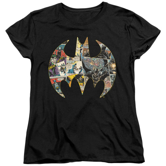 Batman Collage Shield Womens T Shirt Black Style001