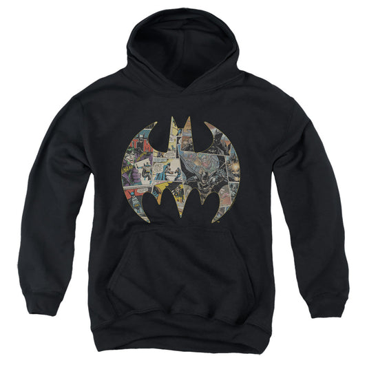 Batman Collage Shield Kids Youth Hoodie Black