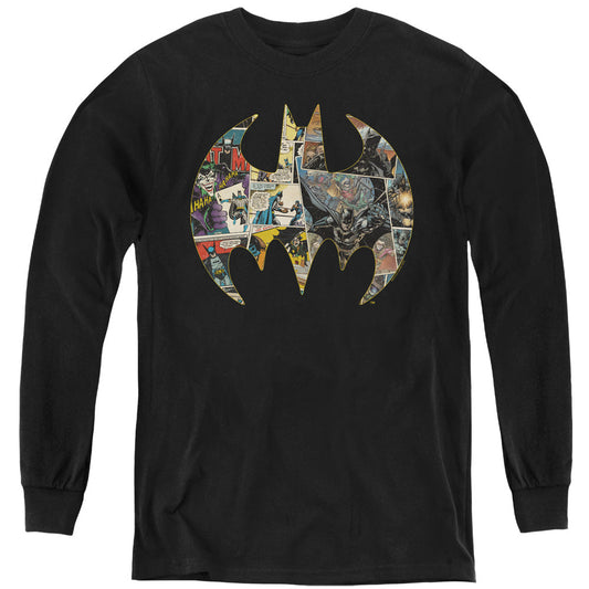 Batman Collage Shield Long Sleeve Kids Youth T Shirt Black Style001