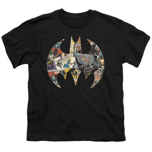 Batman Collage Shield Kids Youth T Shirt Black