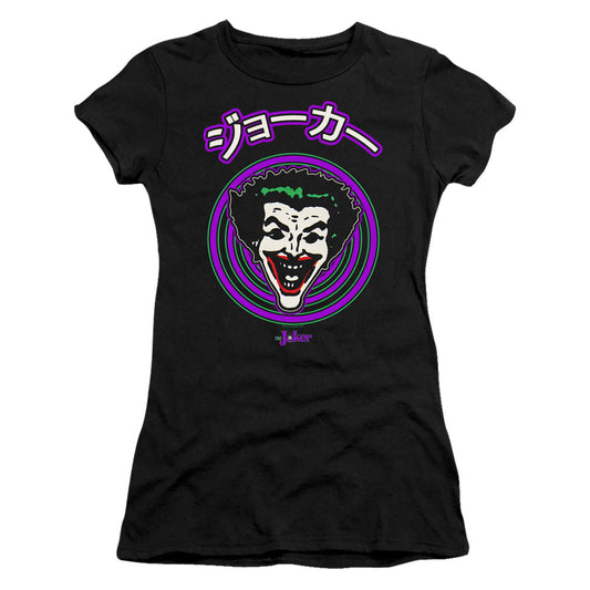 Batman Face Spiral Junior Sheer Cap Sleeve Womens T Shirt Black