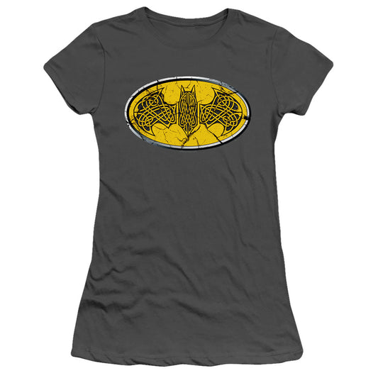 Batman Celtic Shield Junior Sheer Cap Sleeve Womens T Shirt Charcoal