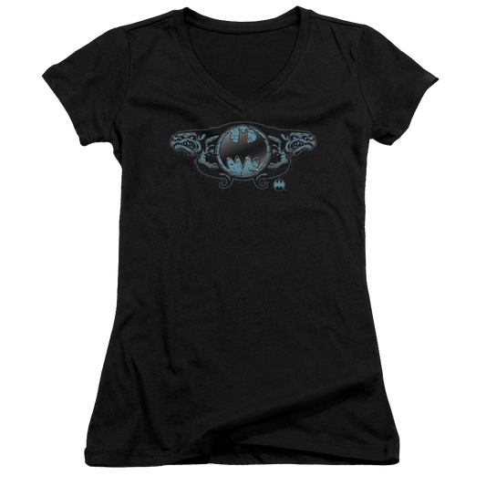 Batman Two Gargoyles Logo - Juniors V-Neck T-Shirt