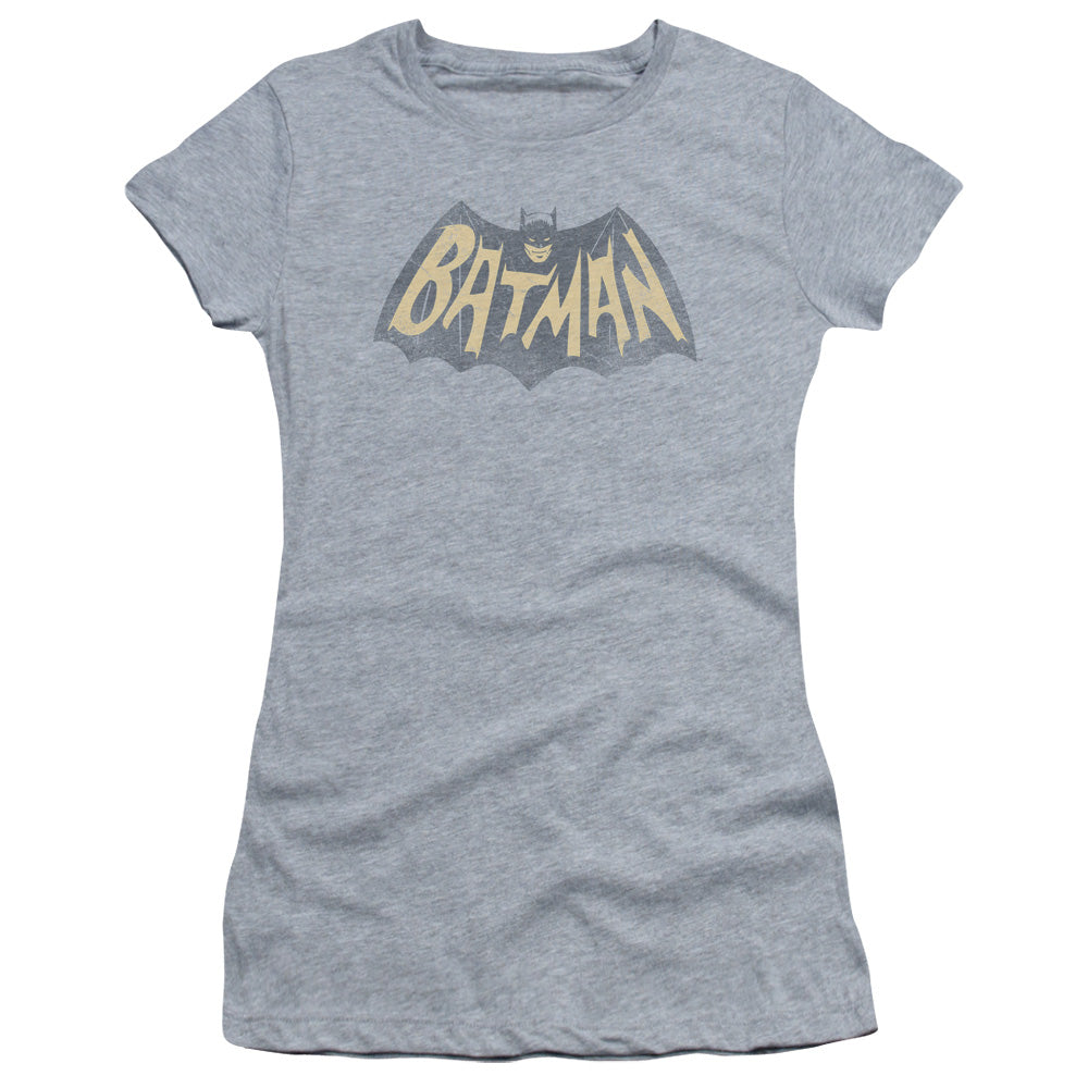 Batman Classic Tv Show Logo Junior Sheer Cap Sleeve Womens T Shirt Athletic Heather