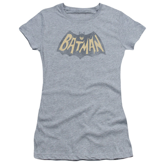 Batman Classic Tv Show Logo Junior Sheer Cap Sleeve Womens T Shirt Athletic Heather