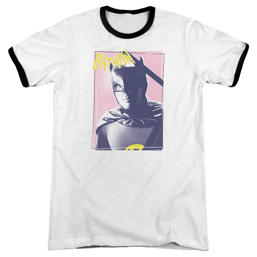 Batman Classic Tv Wayne 80s Heather Ringer Mens T Shirt White Black