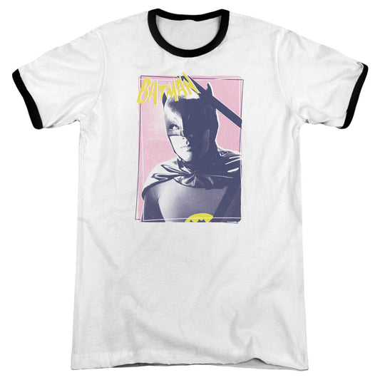Batman Classic Tv Wayne 80s Heather Ringer Mens T Shirt White Black