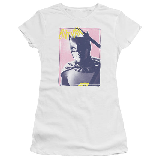 Batman Classic Tv Wayne 80s Junior Sheer Cap Sleeve Womens T Shirt White