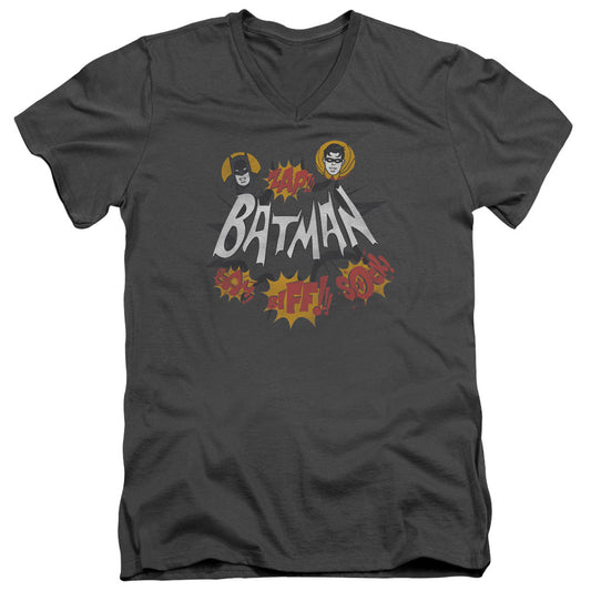 Batman Classic Tv Sound Effects Mens Slim Fit V Neck T Shirt Charcoal