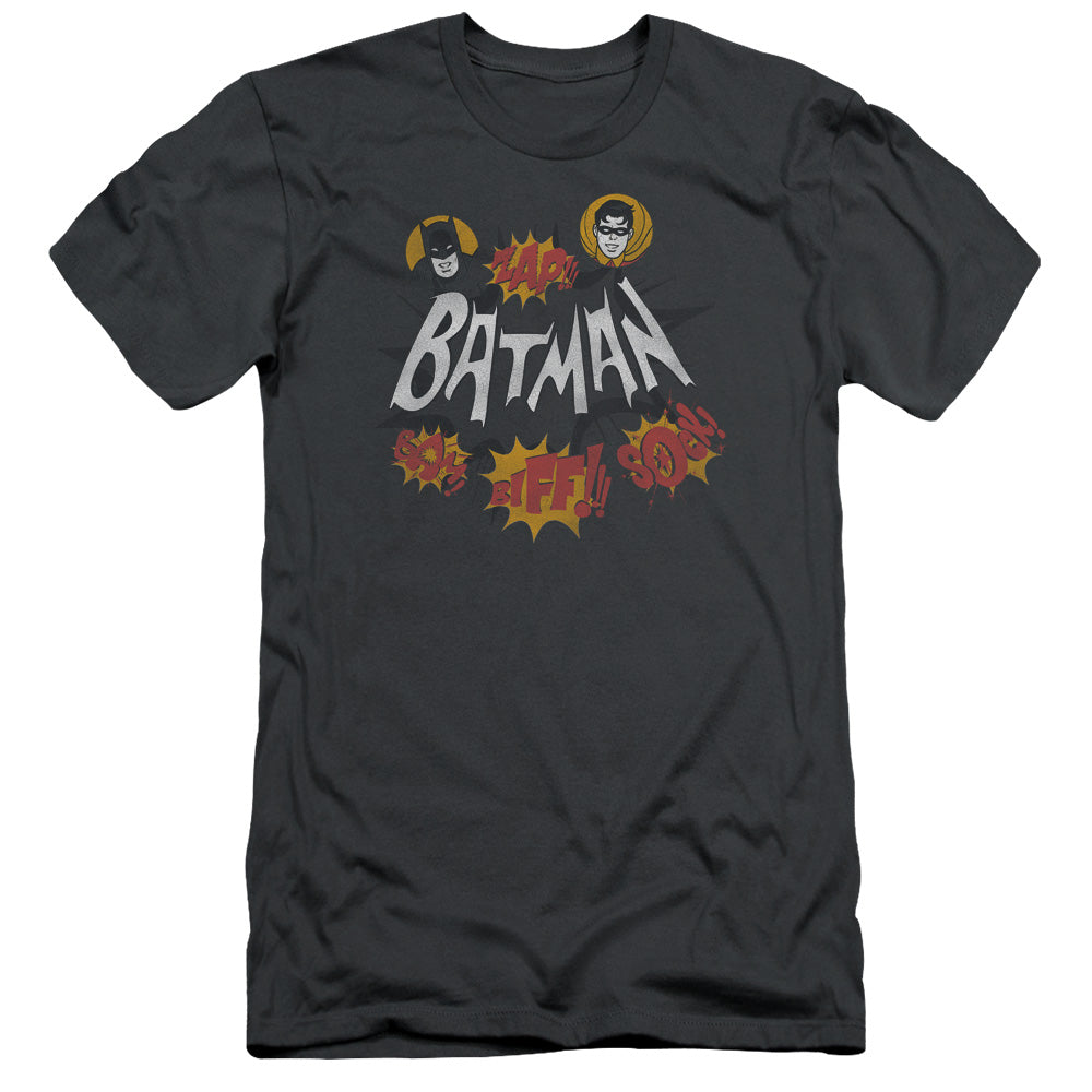 Batman Classic Tv Sound Effects Slim Fit Mens T Shirt Charcoal