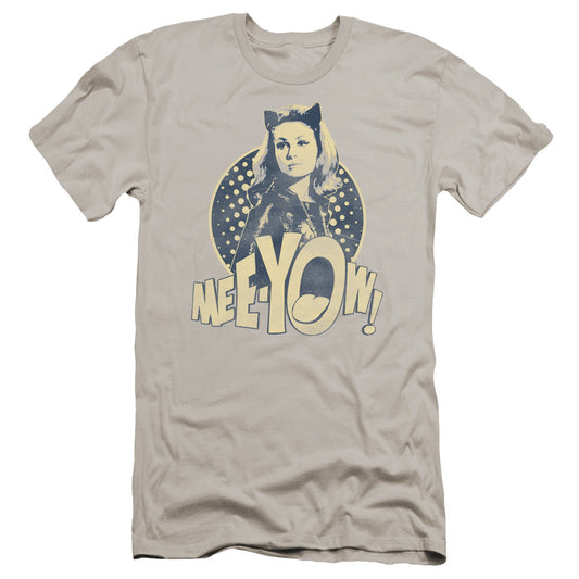 Batman Classic Tv Meeyow! Premium Bella Canvas Slim Fit Mens T Shirt Silver