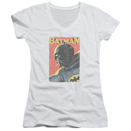 Batman Classic Tv Vintman Junior Sheer Cap Sleeve V Neck Womens T Shirt White