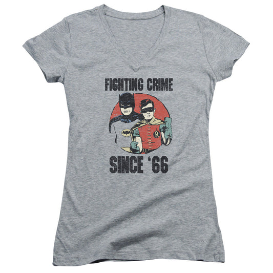 Batman Classic Tv Since 66 Junior Sheer Cap Sleeve V Neck Womens T Shirt Athletic Heather