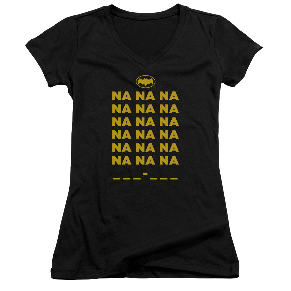 Batman Classic Tv Na Na Na Junior Sheer Cap Sleeve V Neck Womens T Shirt Black