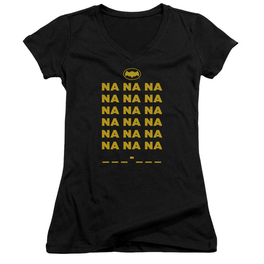 Batman Classic Tv Na Na Na Junior Sheer Cap Sleeve V Neck Womens T Shirt Black