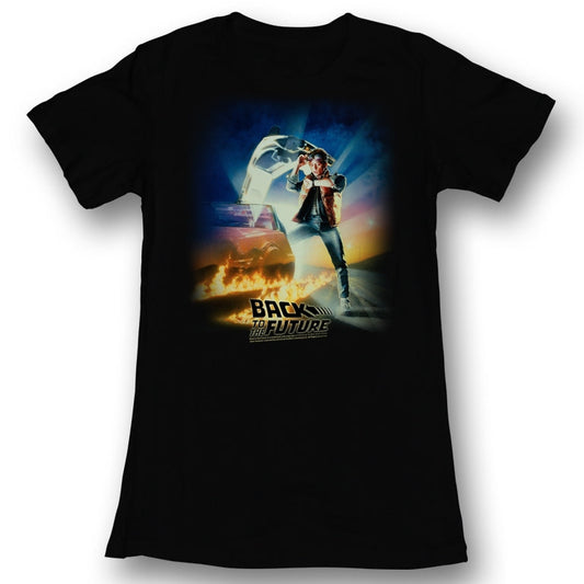 Back To The Future Girls Juniors S/S T-Shirt - Btf Poster - Solid Black