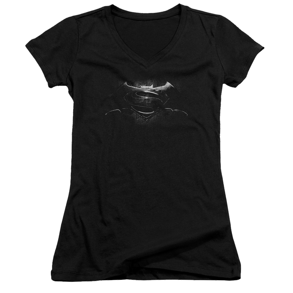 Batman v Superman Bw Logo - Juniors V-Neck T-Shirt Style001