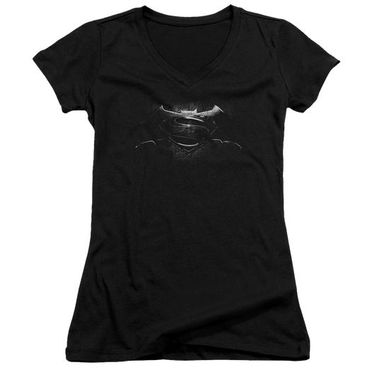 Batman v Superman Bw Logo - Juniors V-Neck T-Shirt Style001