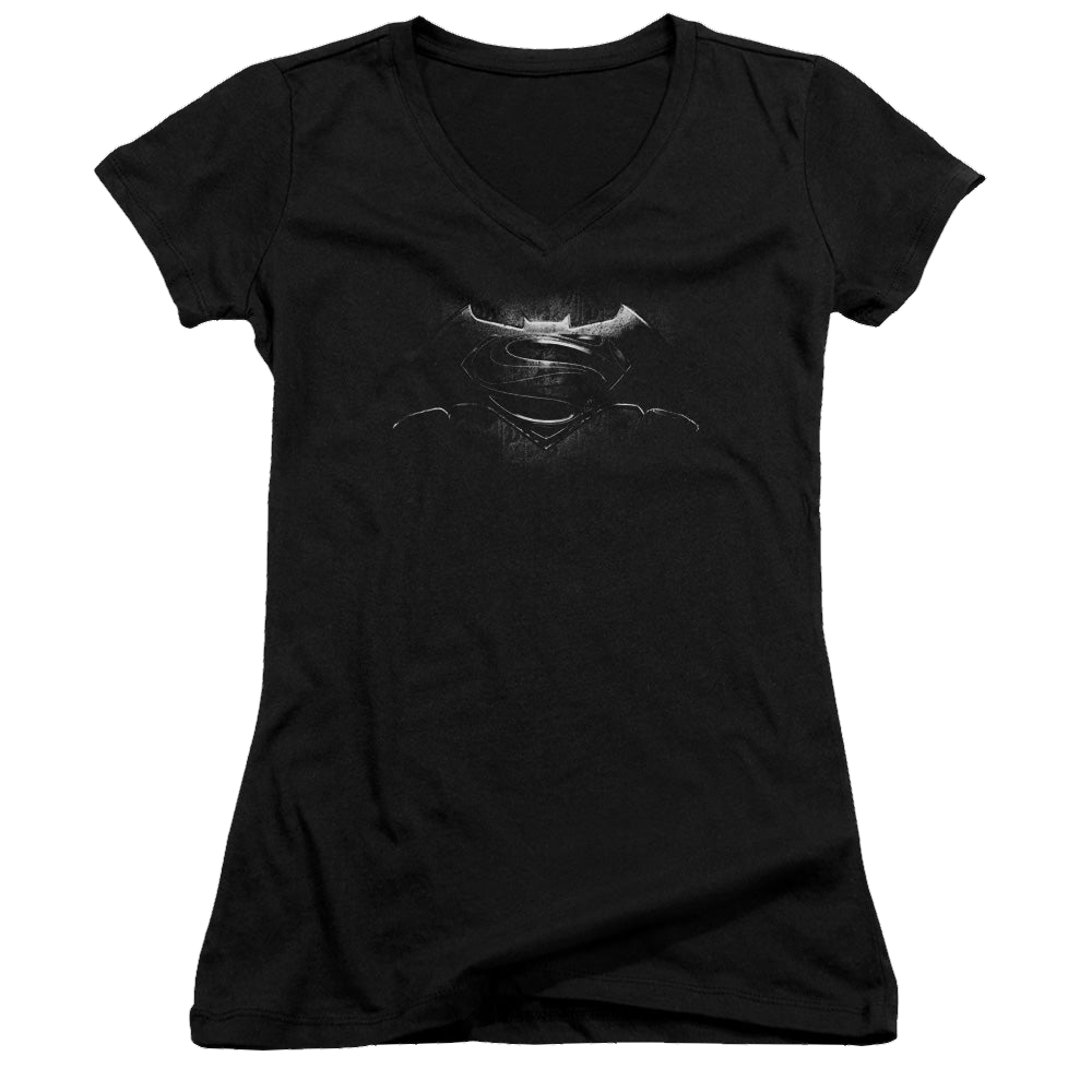 Batman v Superman Bw Logo - Juniors V-Neck T-Shirt