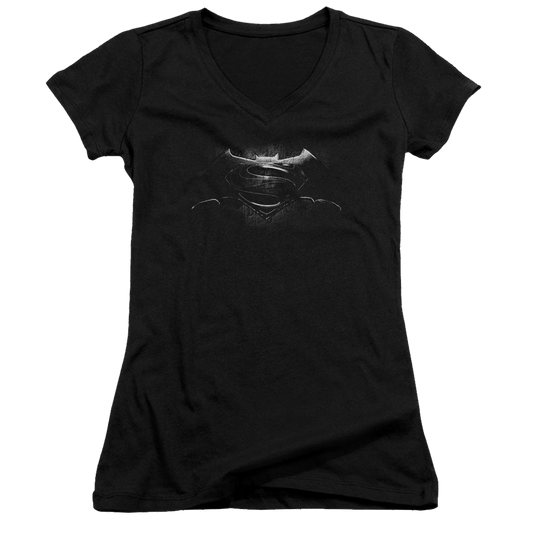 Batman v Superman Bw Logo - Juniors V-Neck T-Shirt