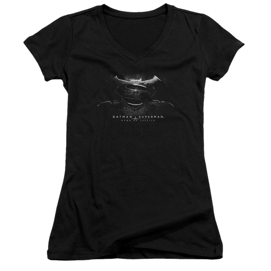 Batman v Superman Bw Logo - Juniors V-Neck T-Shirt Style002