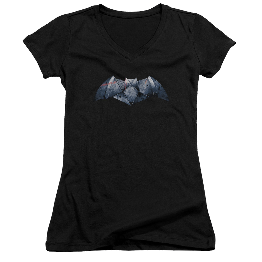 Batman v Superman Plated Bat Logo - Juniors V-Neck T-Shirt Style001