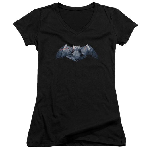 Batman v Superman Plated Bat Logo - Juniors V-Neck T-Shirt Style001