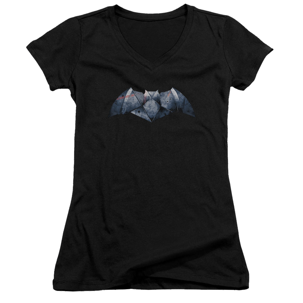 Batman v Superman Plated Bat Logo - Juniors V-Neck T-Shirt